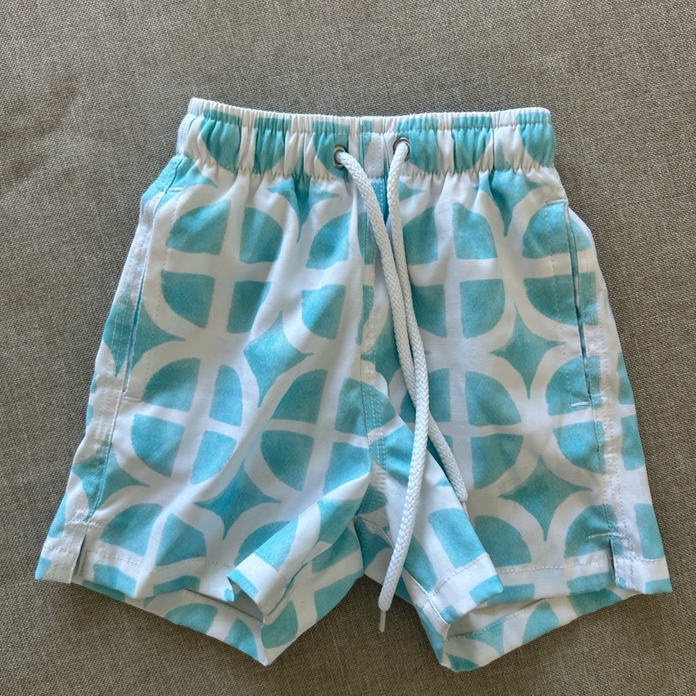 Kenny Flowers Aqua and White Swim Shorts